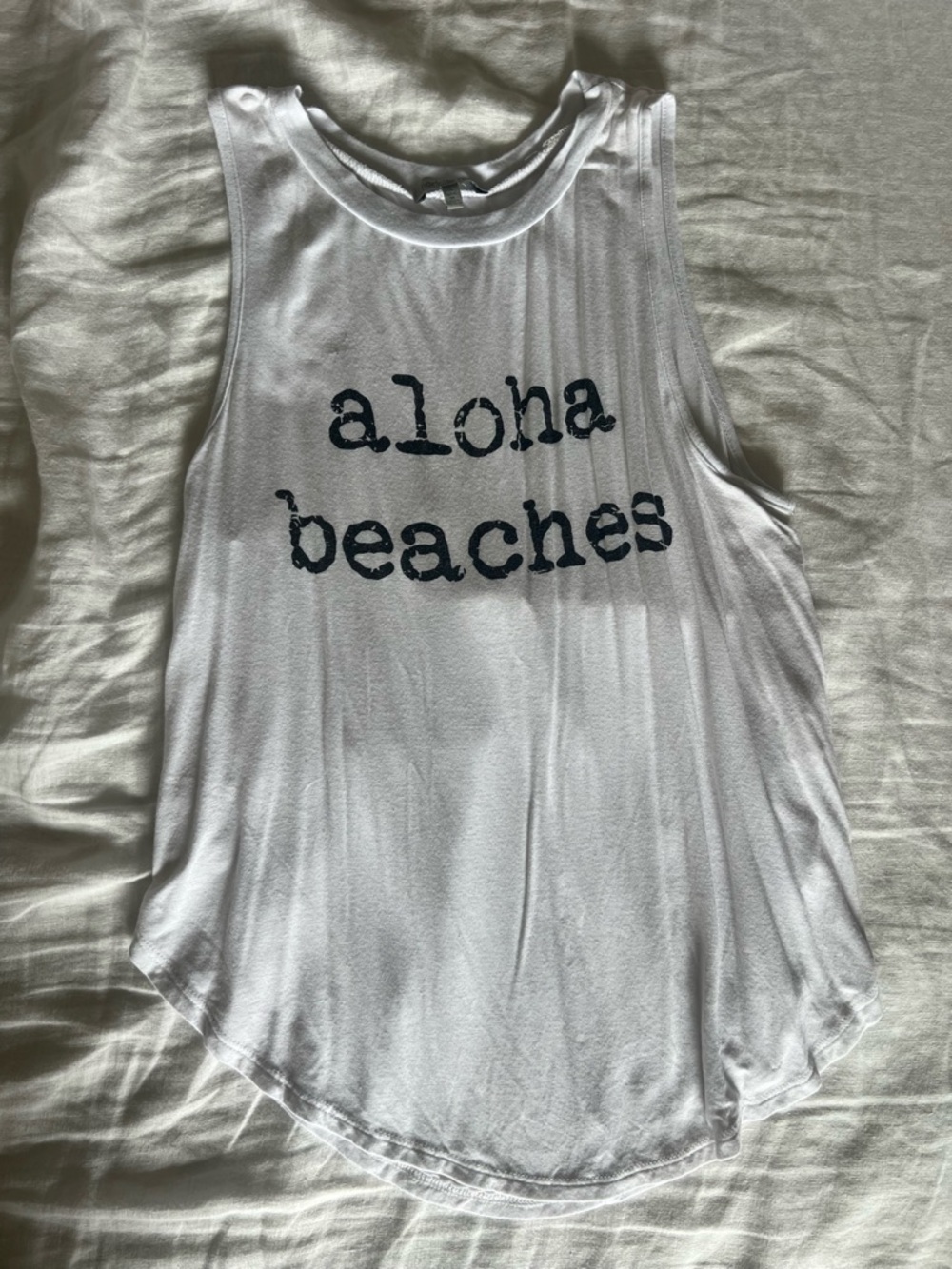 Charlotte Russe White Tank Top with Black 'aloha beaches' Print